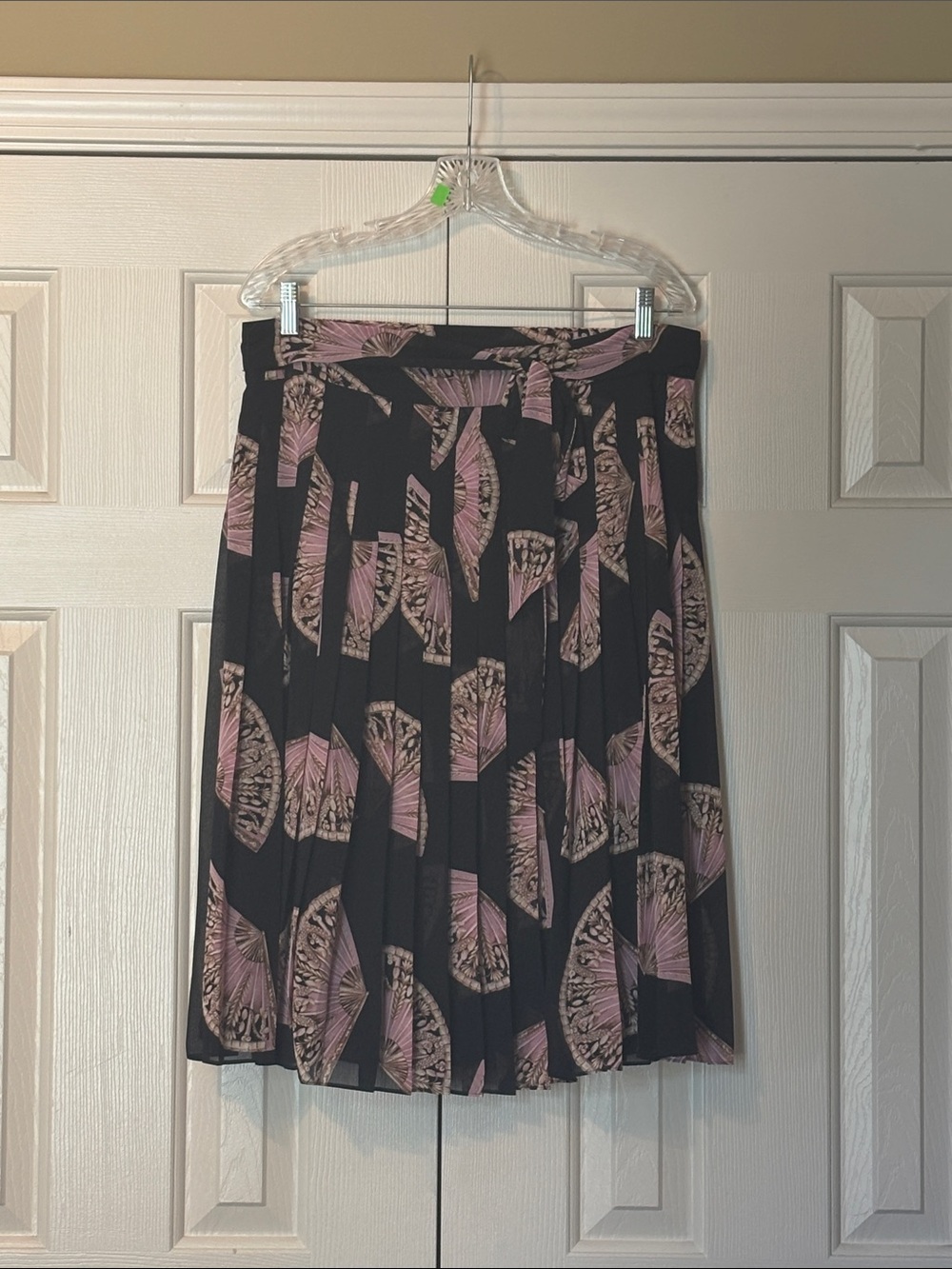 Ann Taylor Fan Print Knife Pleat Midi Skirt